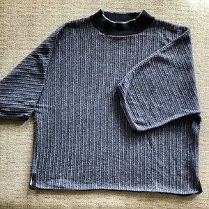 Navy Ribbed Knit Mock-neck Sweater